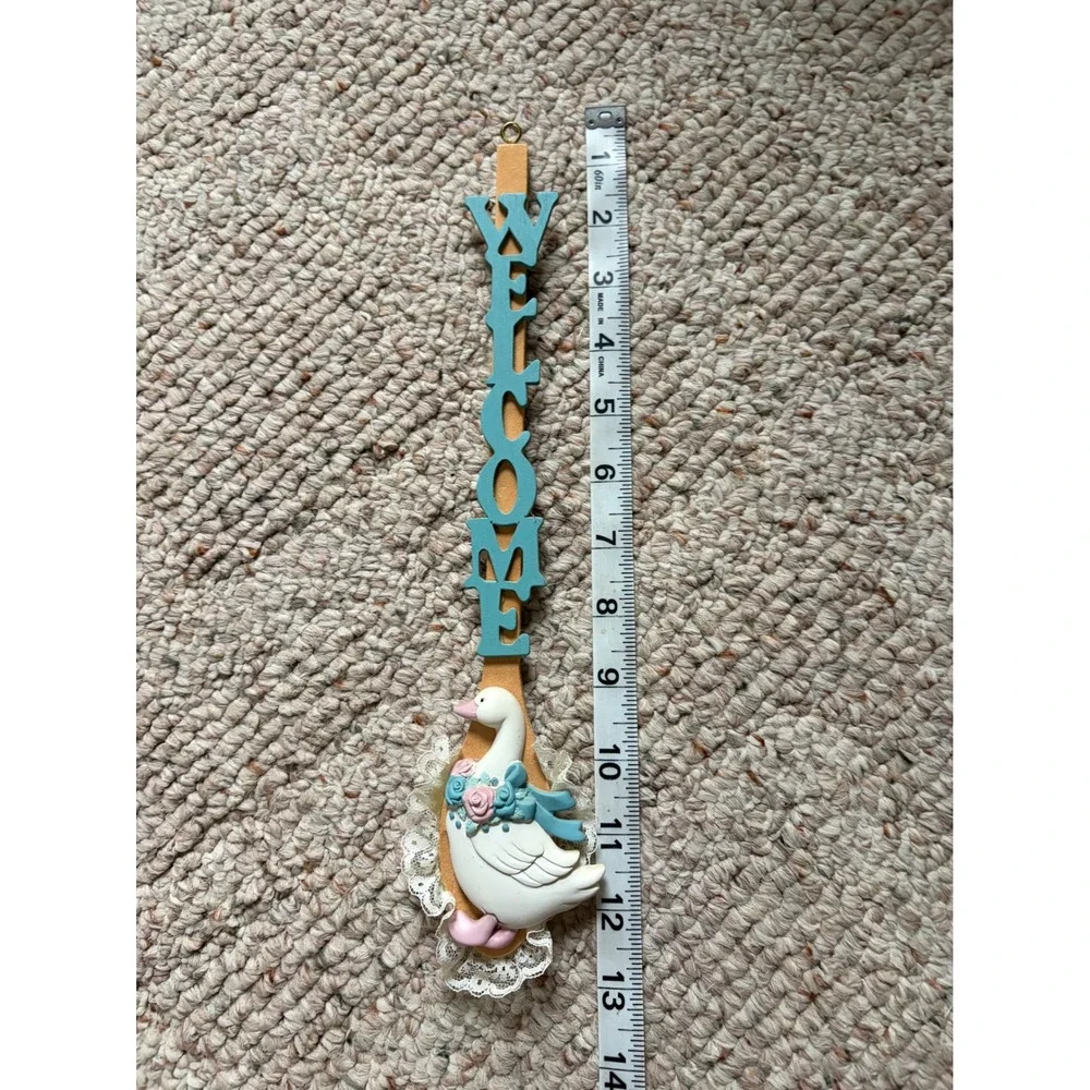Vintage Wooden Welcome Sign Goose Floral Lace Wall Decor Farmhouse